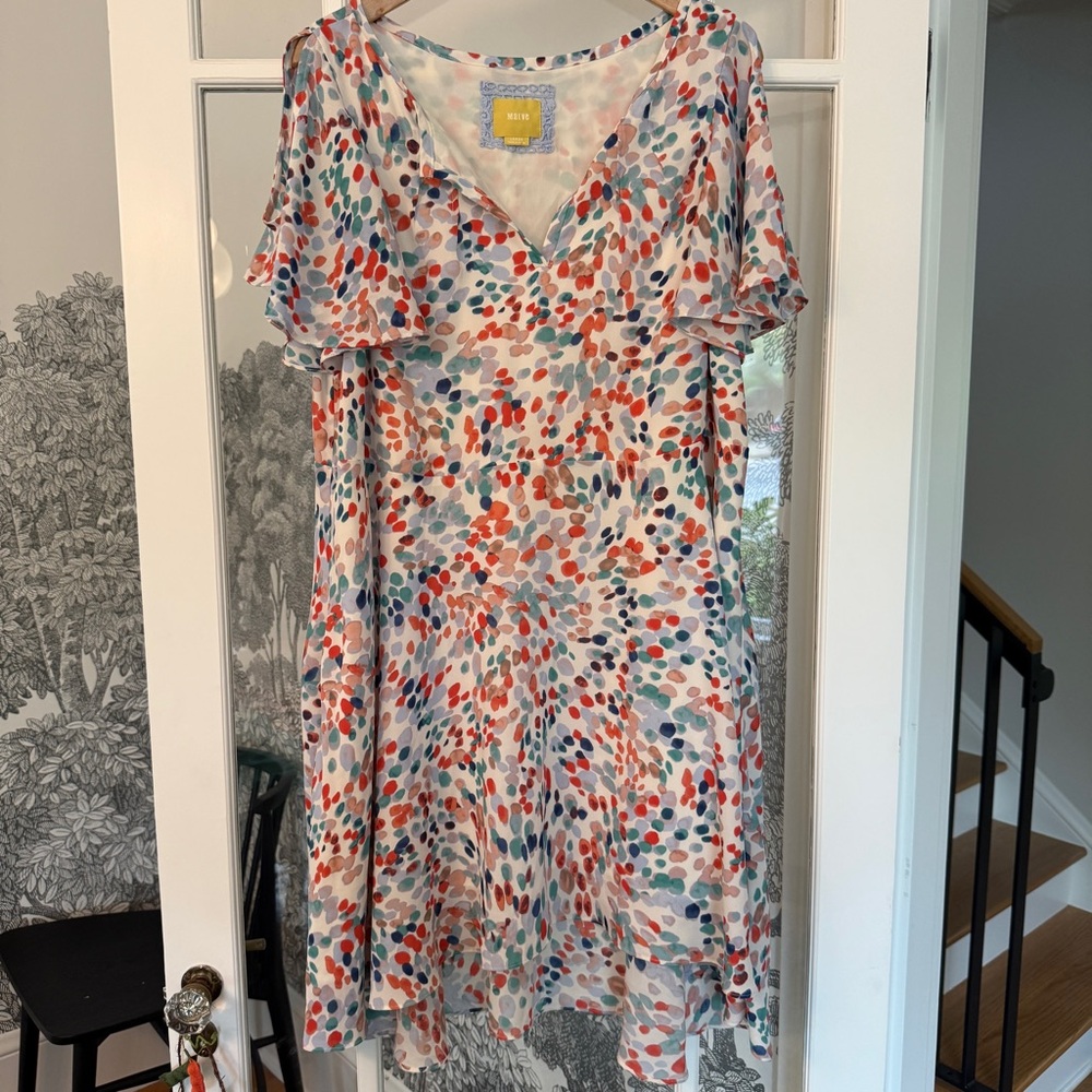 Anthropologie Maeve Colorful Dot Dress Flutter Sleeves Large